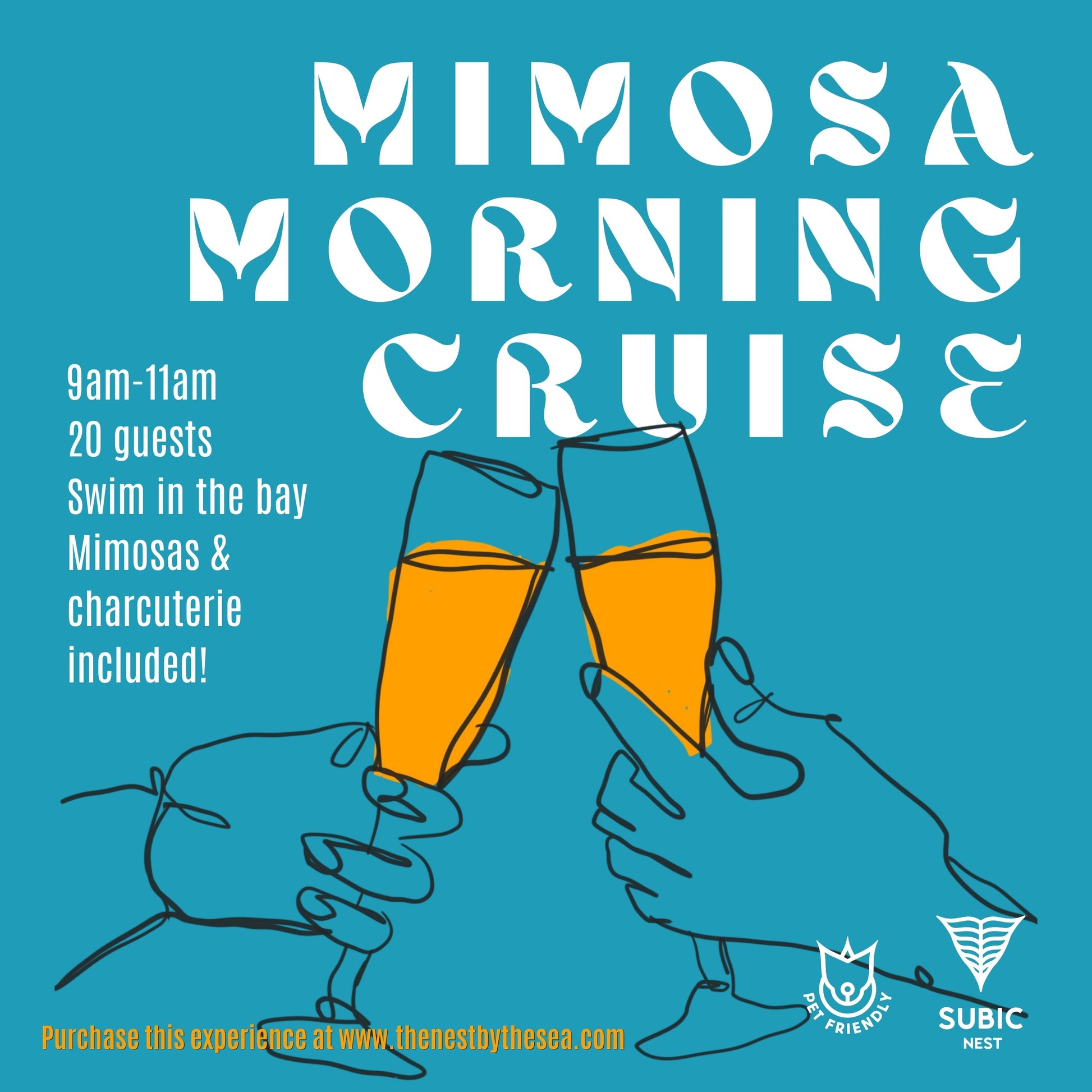 Cover photo of Mimosa Morning Cruise fun unique day trip experience for friends family cousins classmates reunion bachelorette bachelor pre-nup celebration party booze boozer yacht champagne charcuterie swimming in Subic Bay Freeport Bataan Zambales Luzon Philippines by The Nest by the Sea experience experiences Subic Nest